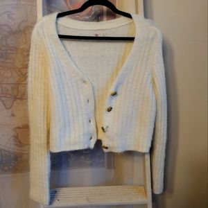 White fuzzy cardigan